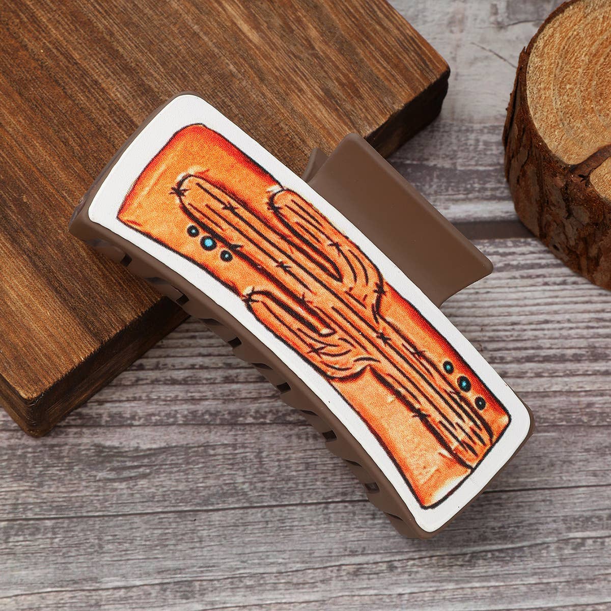 Western Cactus Leather Hair Claw Shark Clip_Cwasc1629