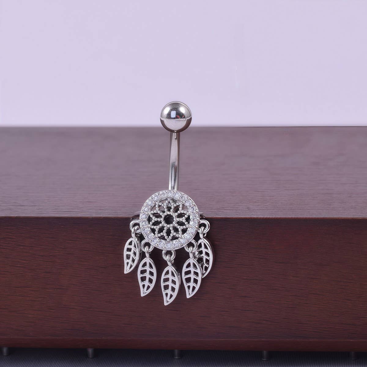 LEAF MESH CZ NAVEL RING STAINLESS STEEL JEWELRY_CWMM9370