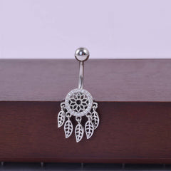 LEAF MESH CZ NAVEL RING STAINLESS STEEL JEWELRY_CWMM9370