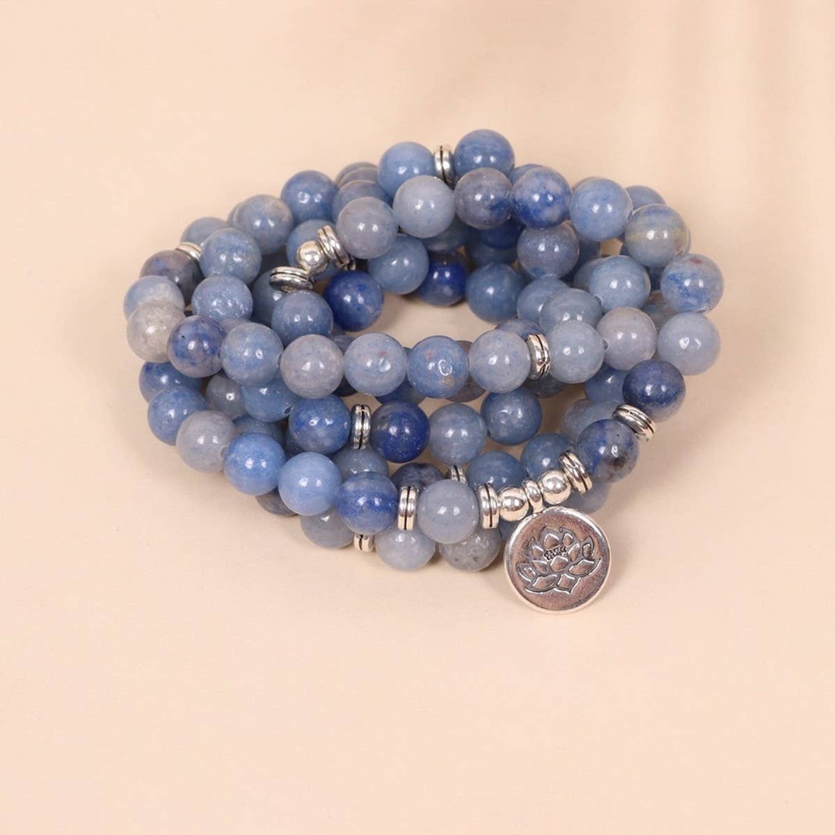 108 BLUE AVENTURINE LOTUS PENDANT BEADED BRACELET_CWAJE3923