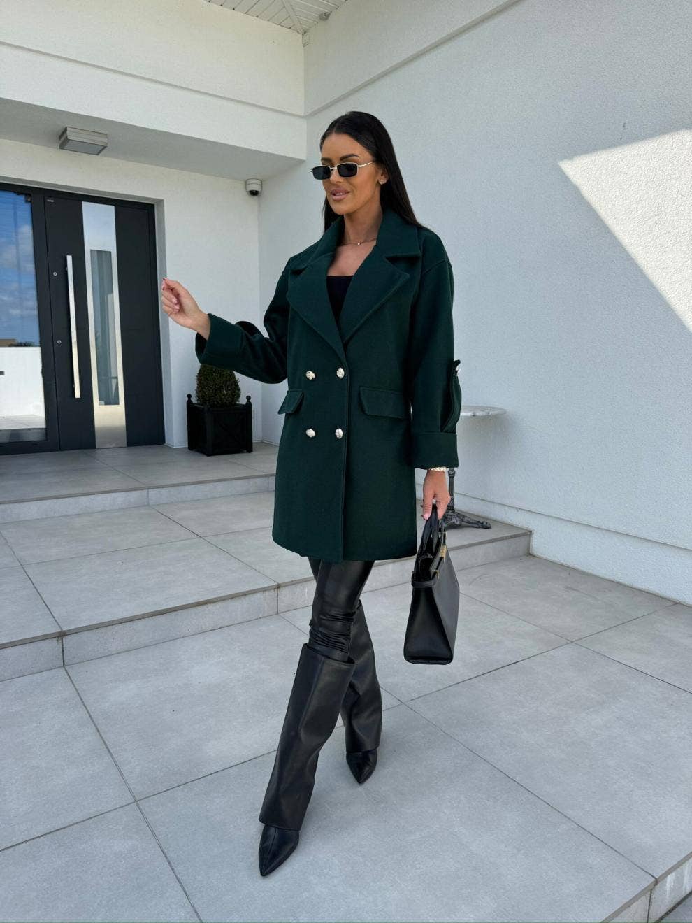 Solid-Color H-Shaped Suit Collar Long Jacket