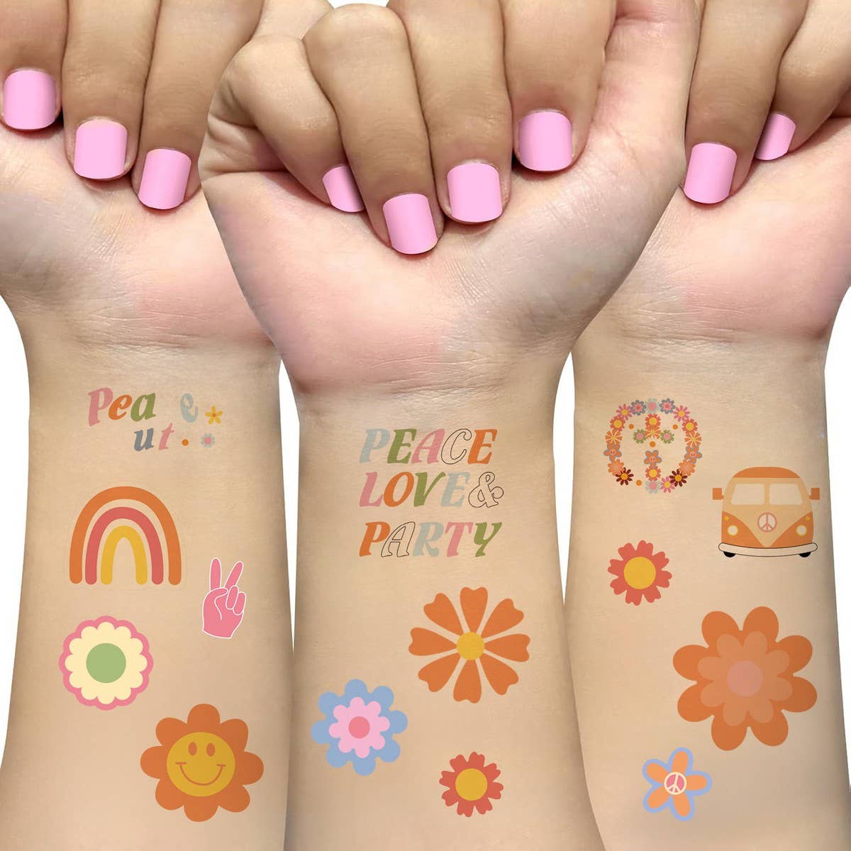 KIDS WATERPROOF PEACE LOVE RAINBOW FACE TATTOOS_CWMM8254
