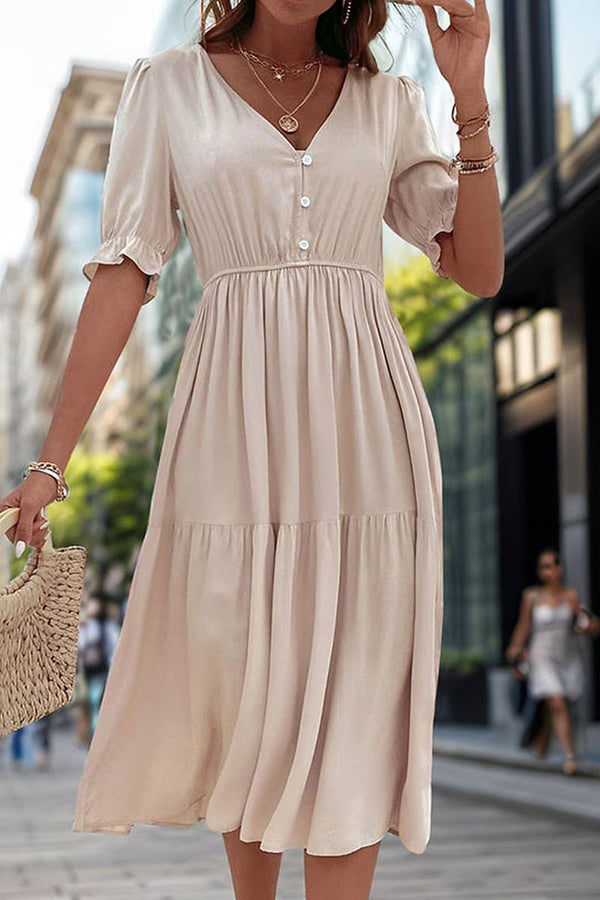 CWDMD2513_WAIST V-NECK SOLID COLOR DRESS