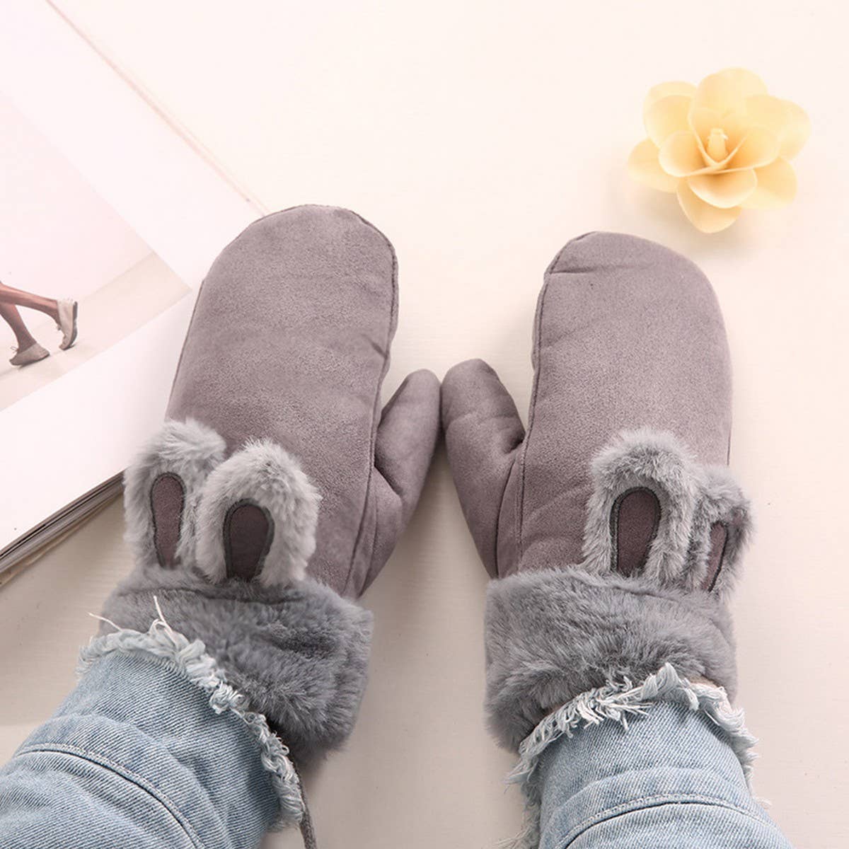Women'S Winter Cute Thick Fleece Warm Gloves_Cwag0270