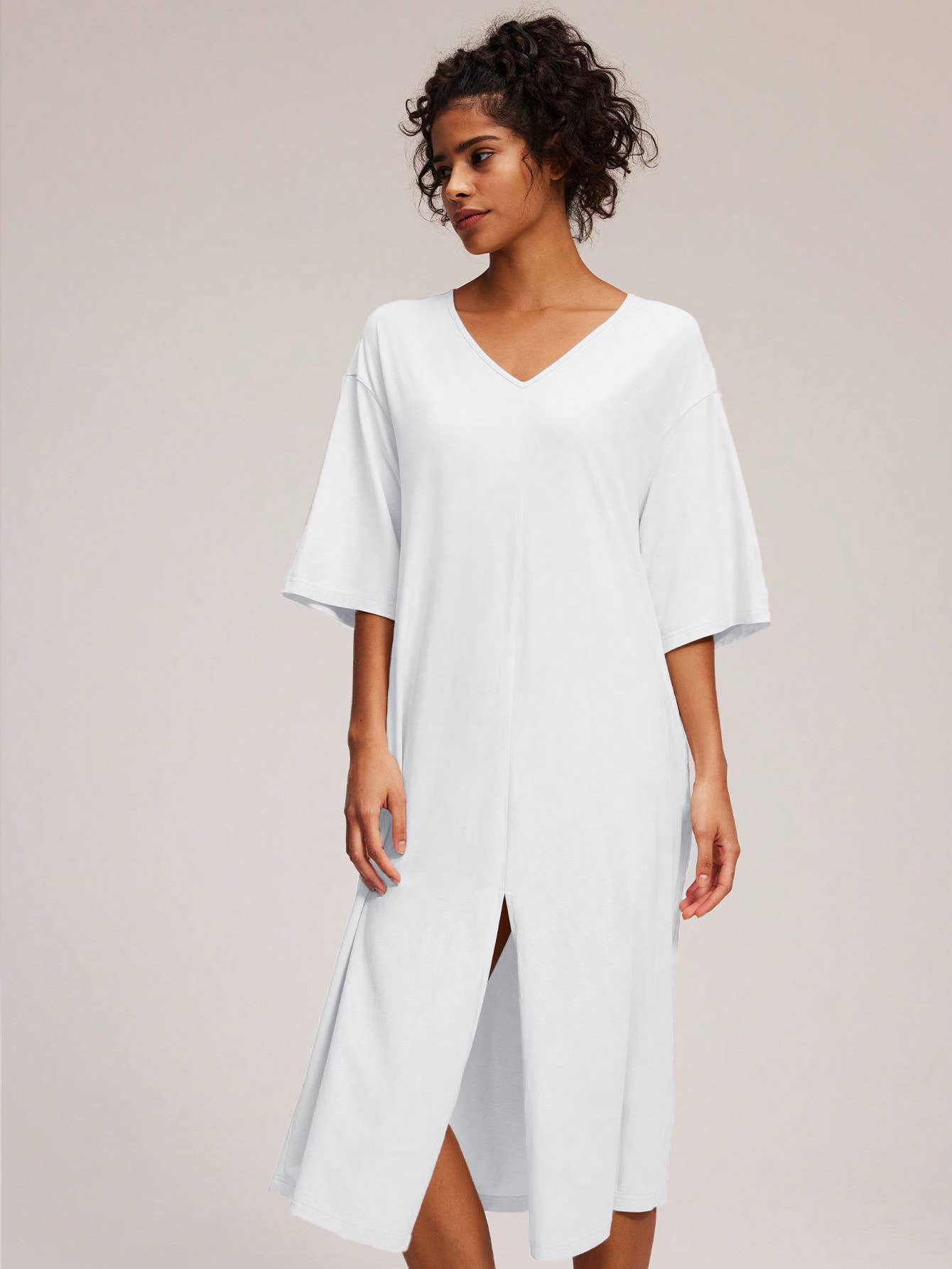 V-Neck Half Sleeve Simple Casual Nightdress