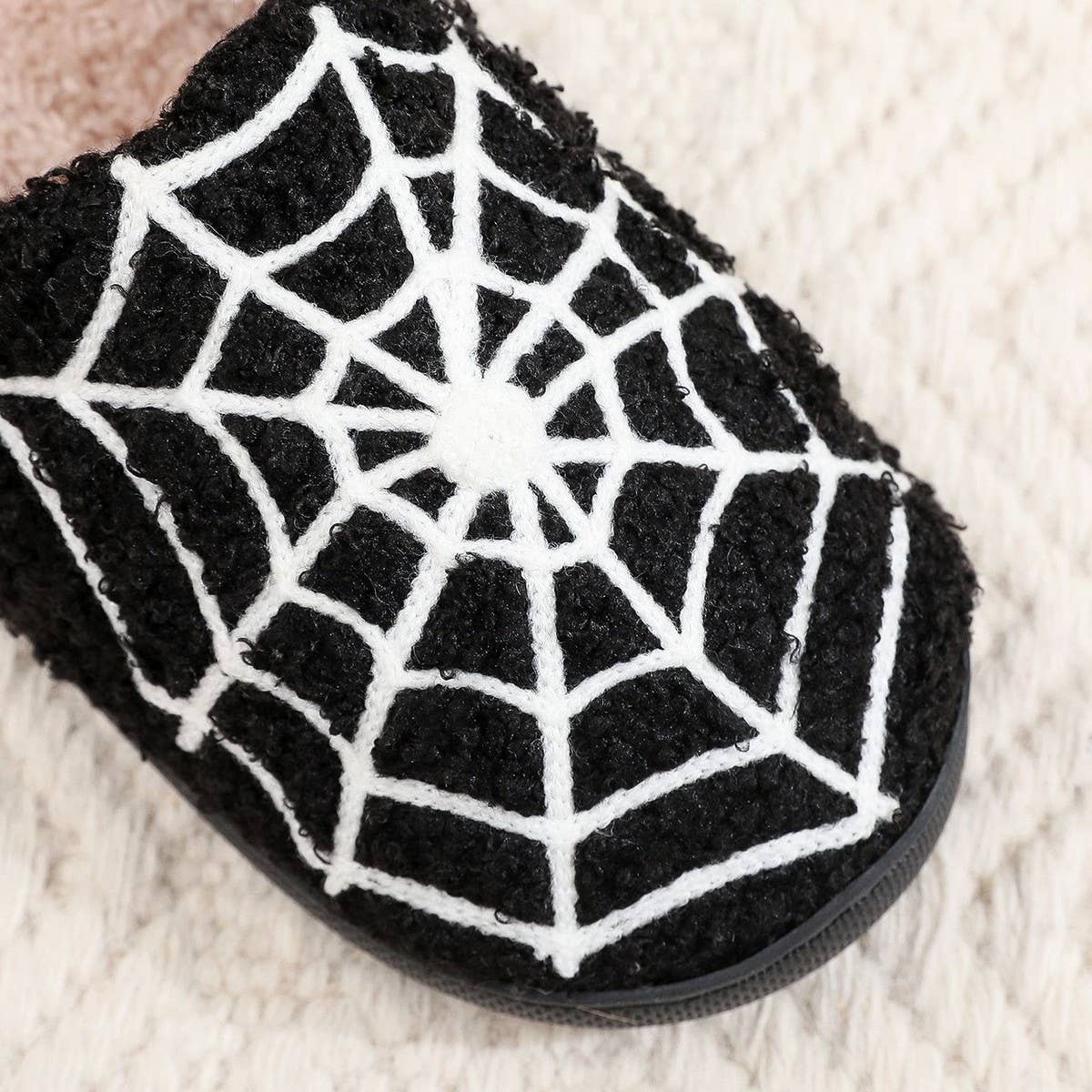 HALLOWEEN SPIDER WEB EMBROIDERED COTTON SLIPPERS_CWSHS0757