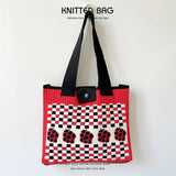 CHECKERBOARD FLORAL KNITTED SHOULDER BAG_CWAB2391