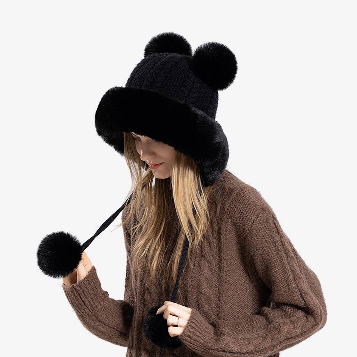 CUTE FUR BALL WARM EARMUFFS HOODIE_CWASC1133