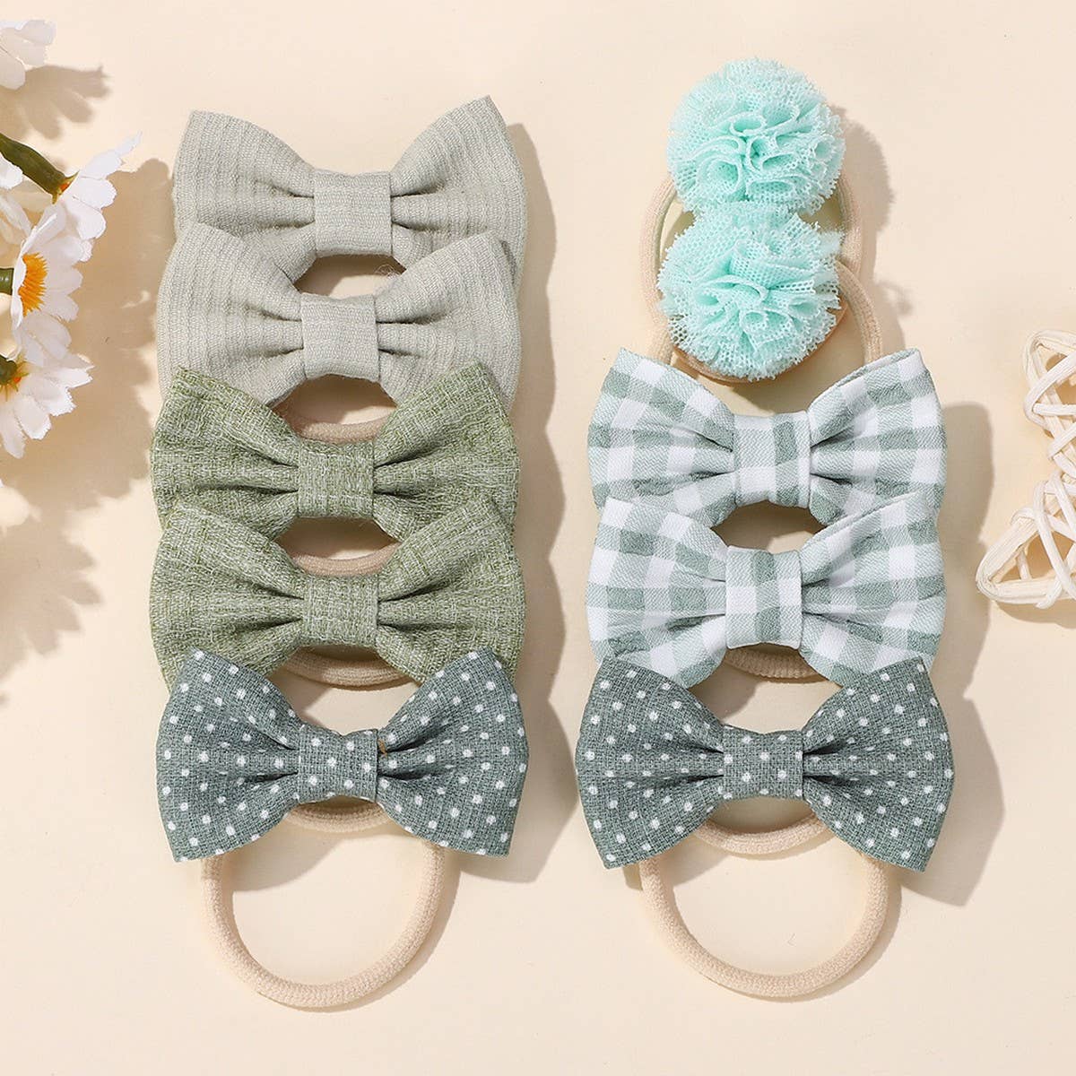 DOUBLE BOW HAIR CLIPS SET WITH PEARLS FOR GIRLS_CWAHA6736