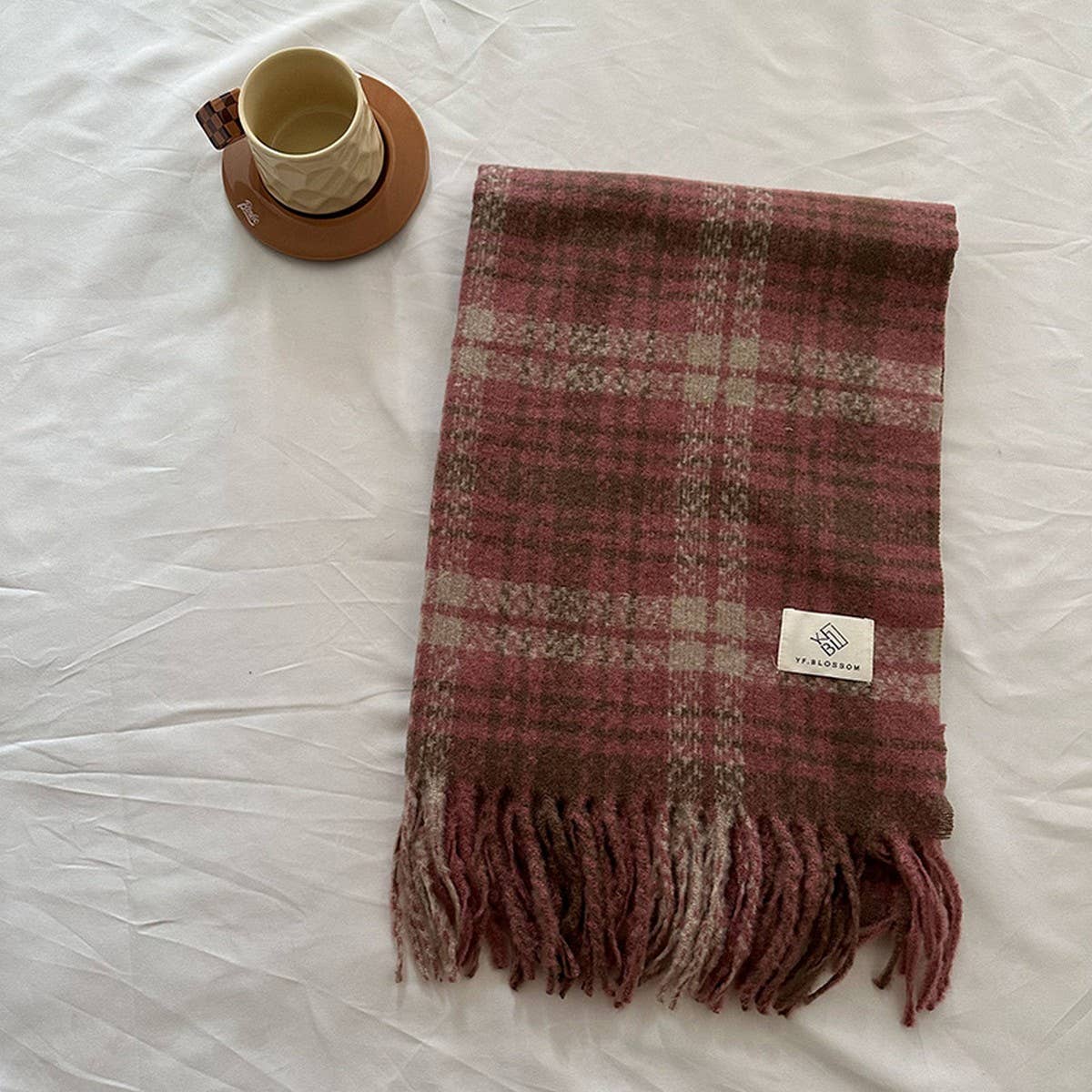 BROWN CHECK SCARF THICK DUAL USE WINTER WRAP_CWASC2299