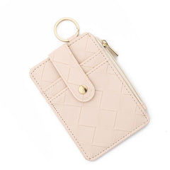 PLAID WOVEN CARD WALLET WITH ZIPPER CLOSURE_CWAB4946