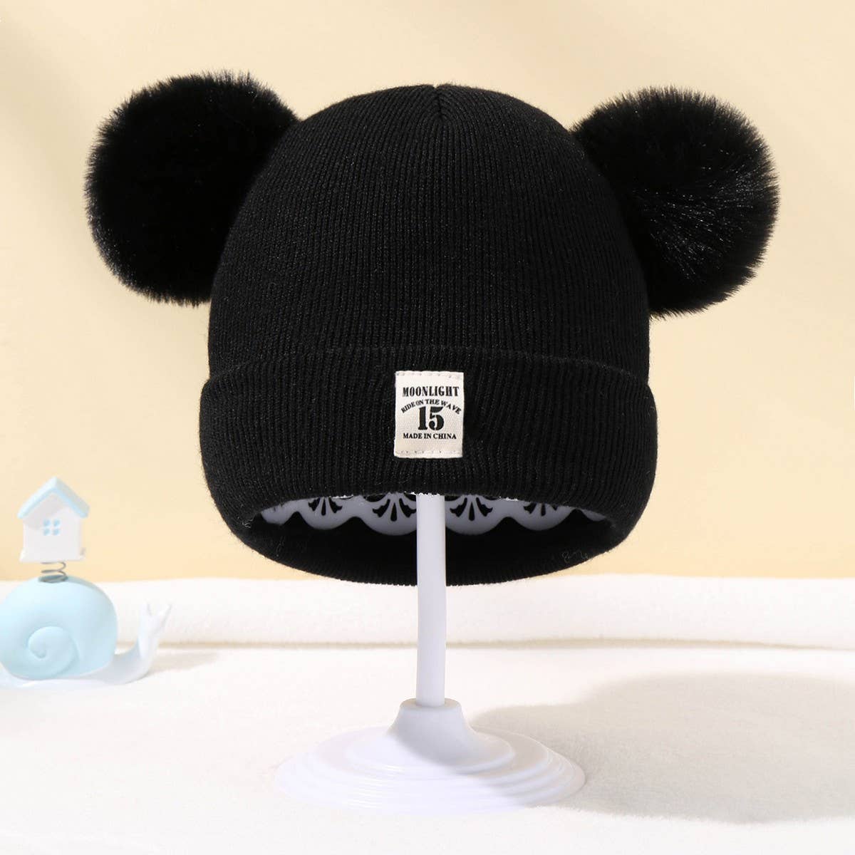 SOLID COLOR CHILDRENS DOUBLE BALL KNITTED HAT_CWAH1742