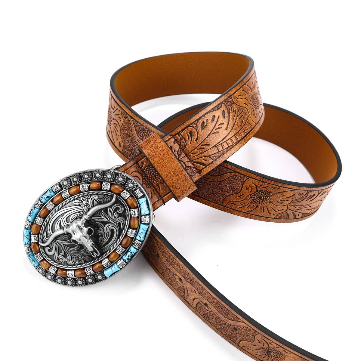 CLASSIC MENS PUNK EMBOSSED LEATHER BELT_CWABE0410
