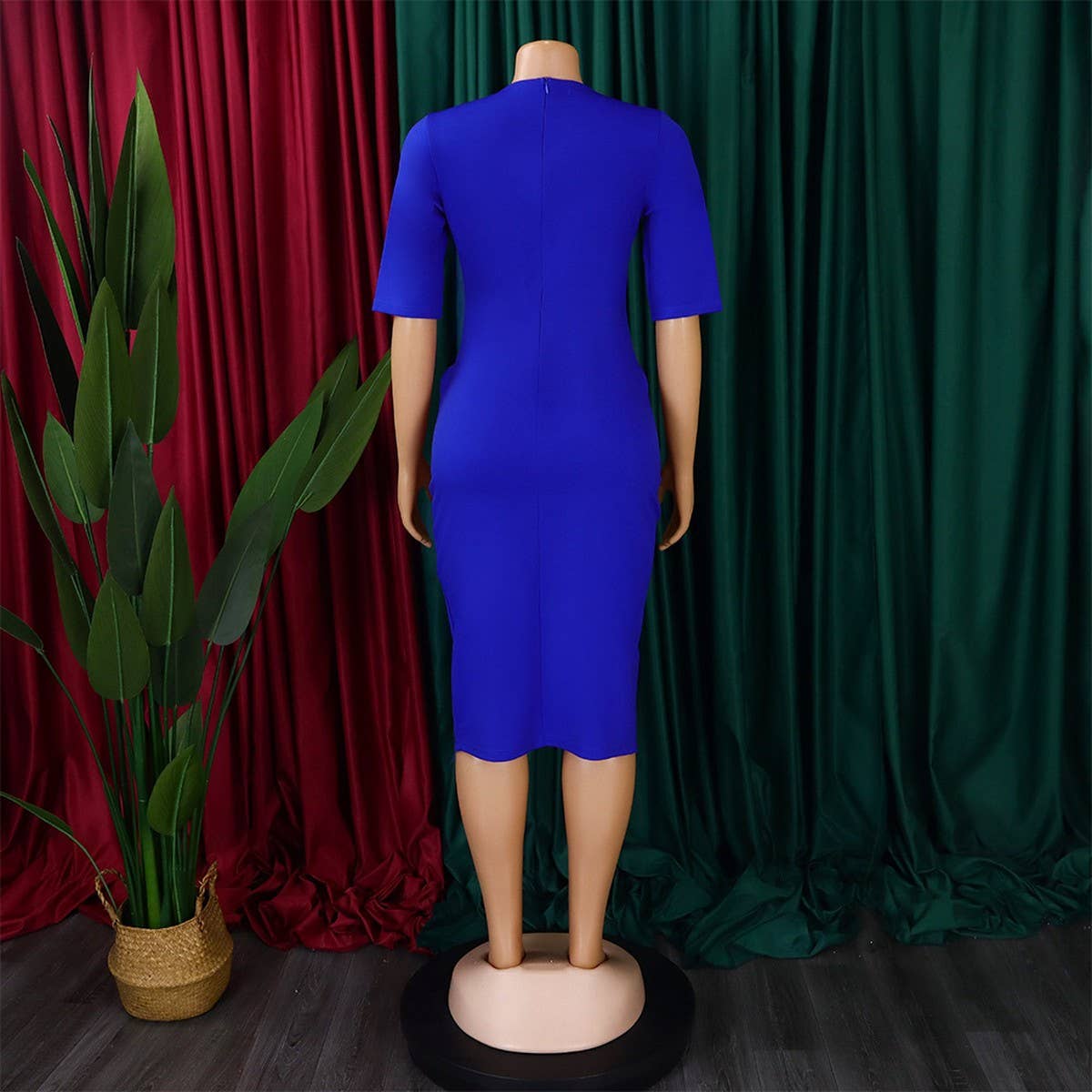 V-Neck Solid Color Hip-Hugging Elegant Dress_Cwdmd3680