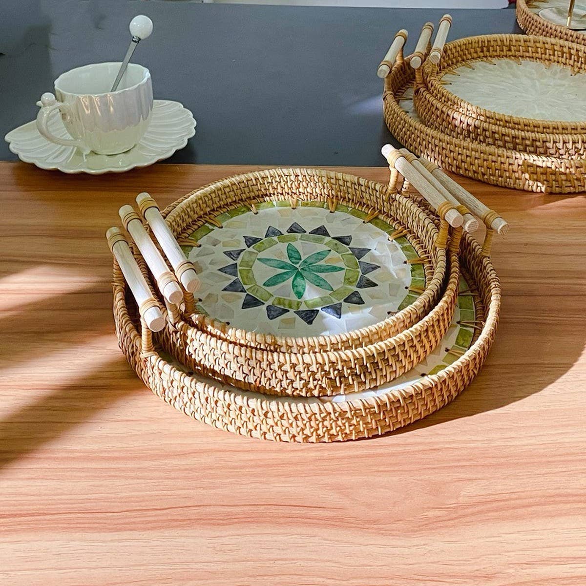 RATTAN SHELL STORAGE BASKET THREE PIECE SET_CWMM4492