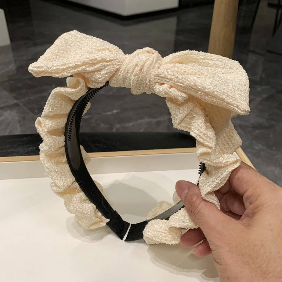 SIMPLE RETRO TOOTHED PLEATED BOW HEADBAND_CWAHA0774