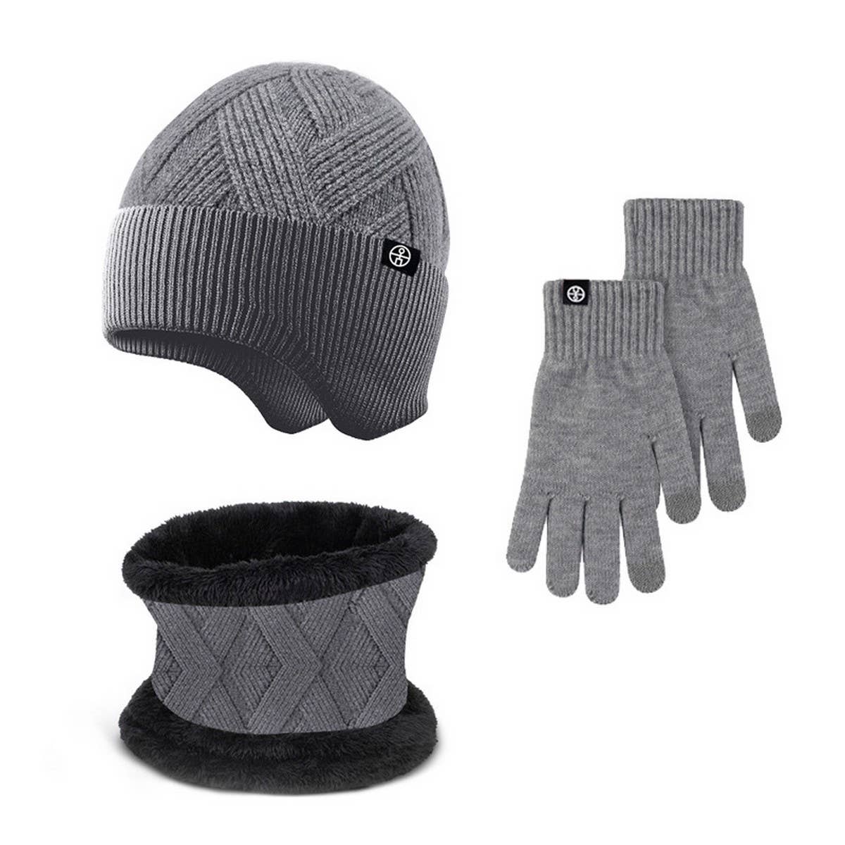 Winter Outdoor Fleece Knitted Hat Three Piece Set_Cwmm2808