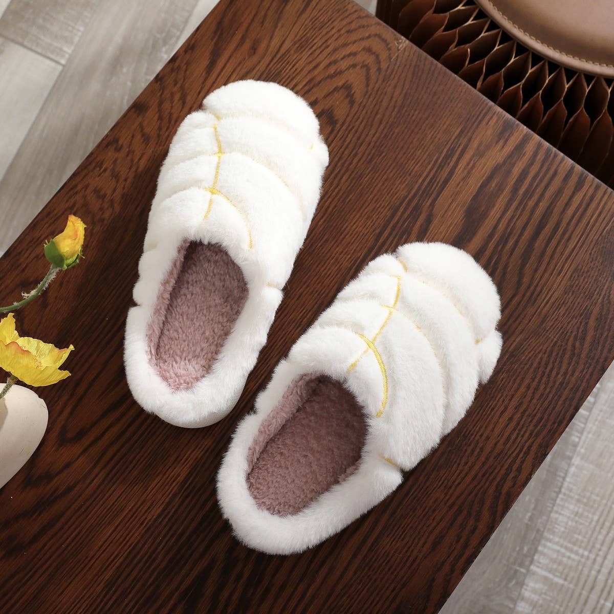 Unisex Concha Bread Furry Indoor Slippers_Cwshf00218