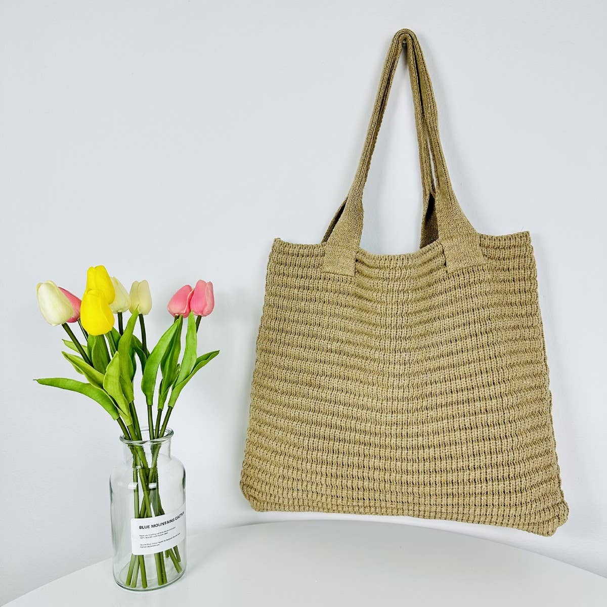 Cwab4574_Solid Color Large Capacity Knitted Shoulder Bag