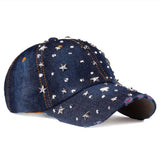 STARRY RHINESTONE DENIM BASEBALL CAP SUN HAT_CWAH0999