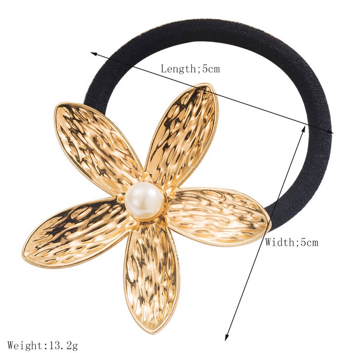 METAL GINKGO LEAF HAIR TIE WITH PEARL ACCENT_CWAHA6231
