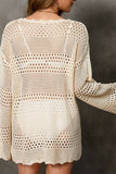 Cwtbll3657_Hollow Knit Cardigan Bell Sleeve Beach Dress