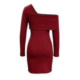 Solid-Color Off-The-Shoulder Knitted Dress