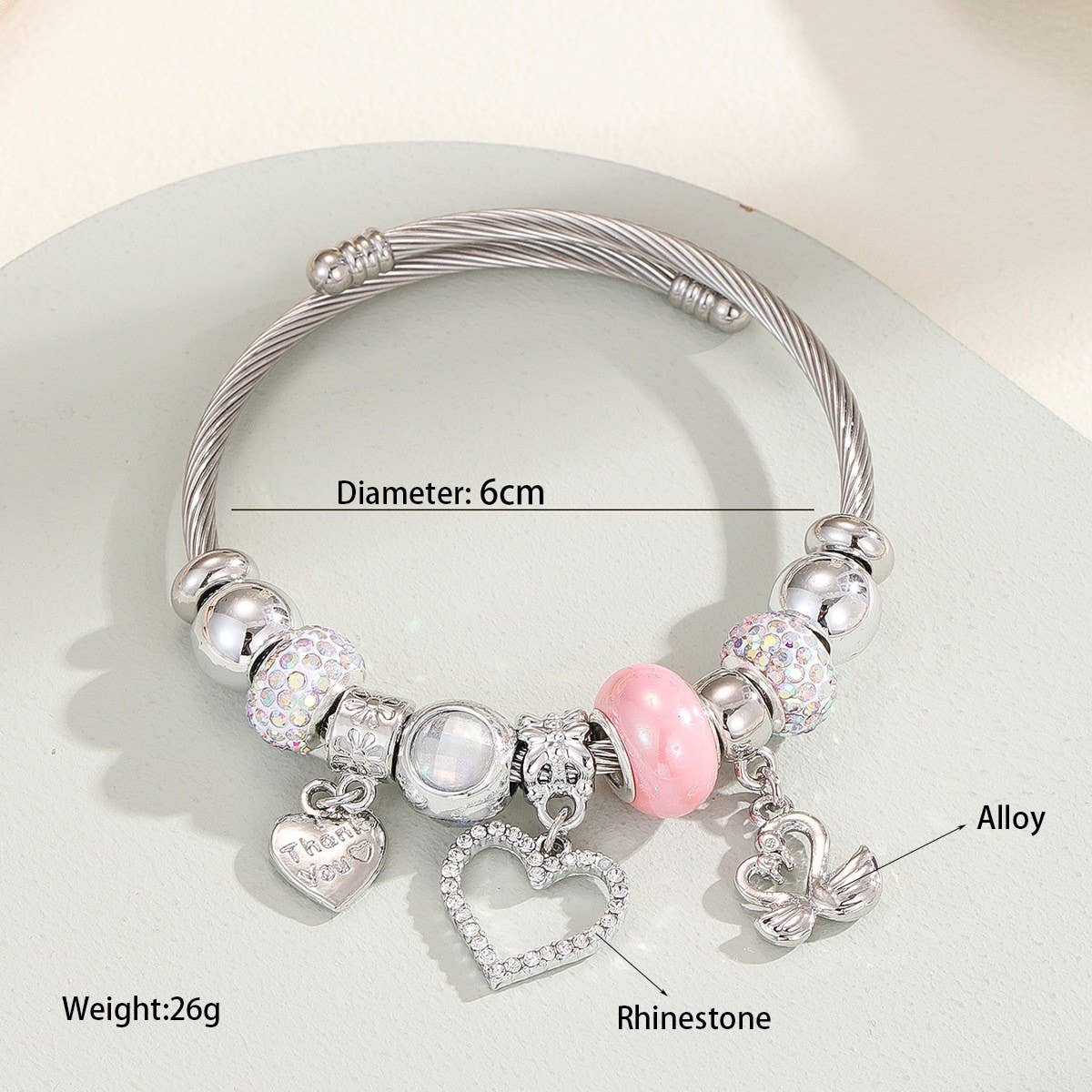 DIY HEART CHARM SILVER JINGLE BRACELET_CWMM8623