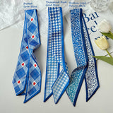 BOW TIED HAIR BLUE SILK SCARF_CWASC0731