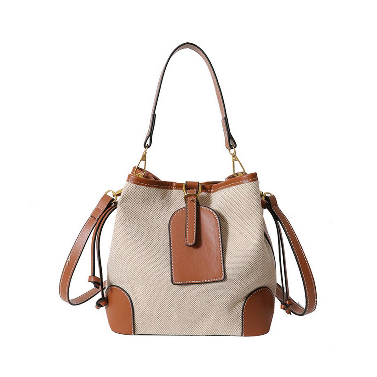 CANVAS CONTRAST BUCKET BAG SHOULDER BAG_CWAB1589