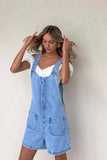Wash Denim Rompers With Adjustable Suspenders