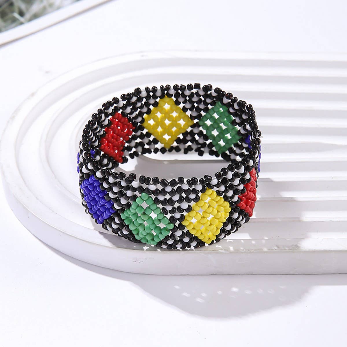 ETHNIC RICE BEAD WOVEN COLORFUL WIDE BRACELET_CWMM3528