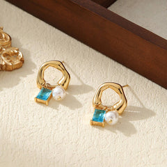 HIGHLIGHT BEAD SQUARE COLORED ZIRCONIA EARRINGS_CWMM3596