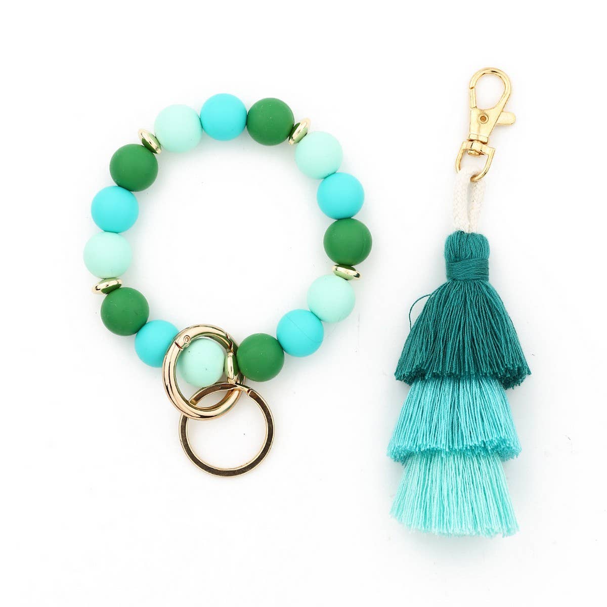 Womens Tassel Silicone Bead Keychain Bracelet_Cwab5029