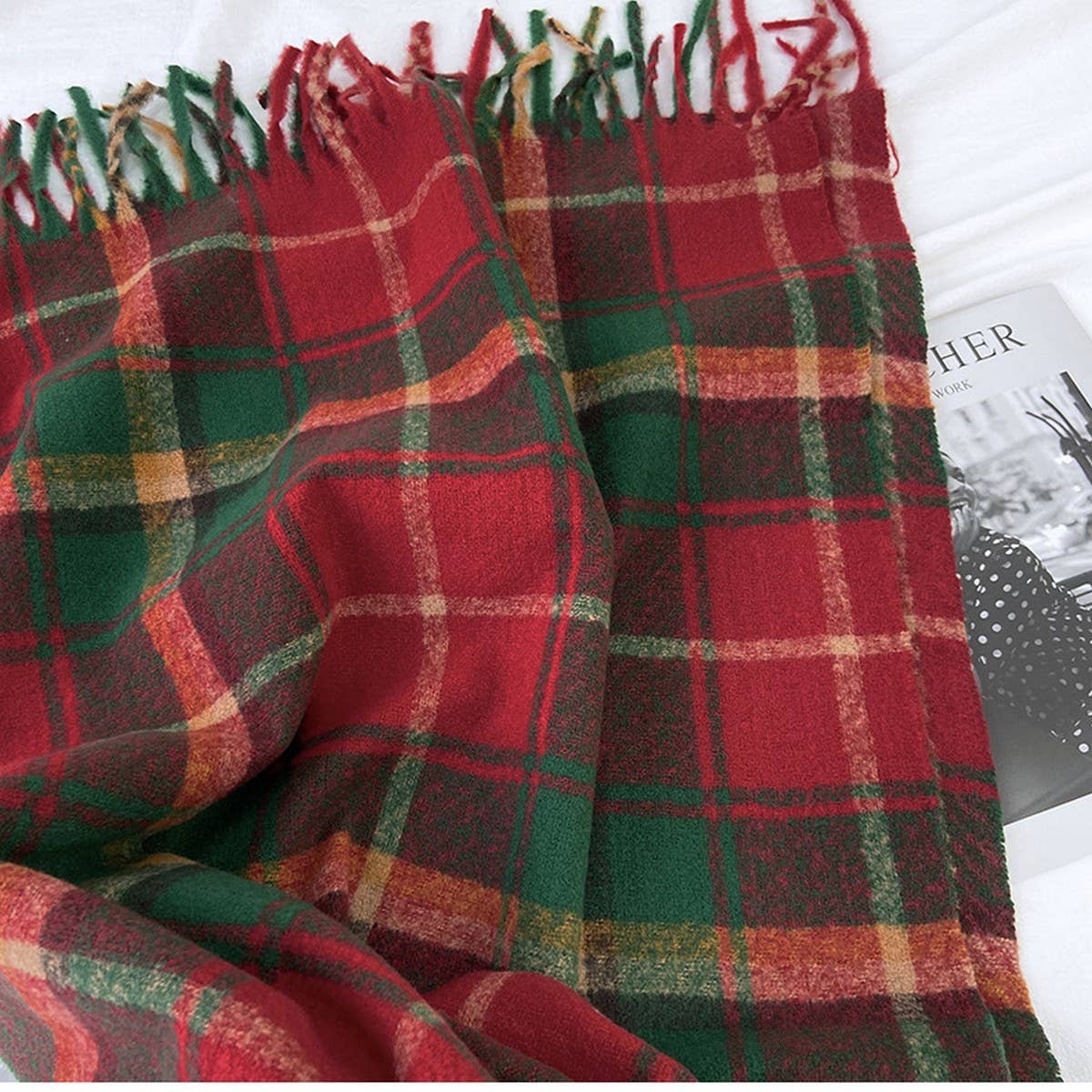 Plaid Thick Scarf Winter Warm Shawl With Tassels_Cwasc1462