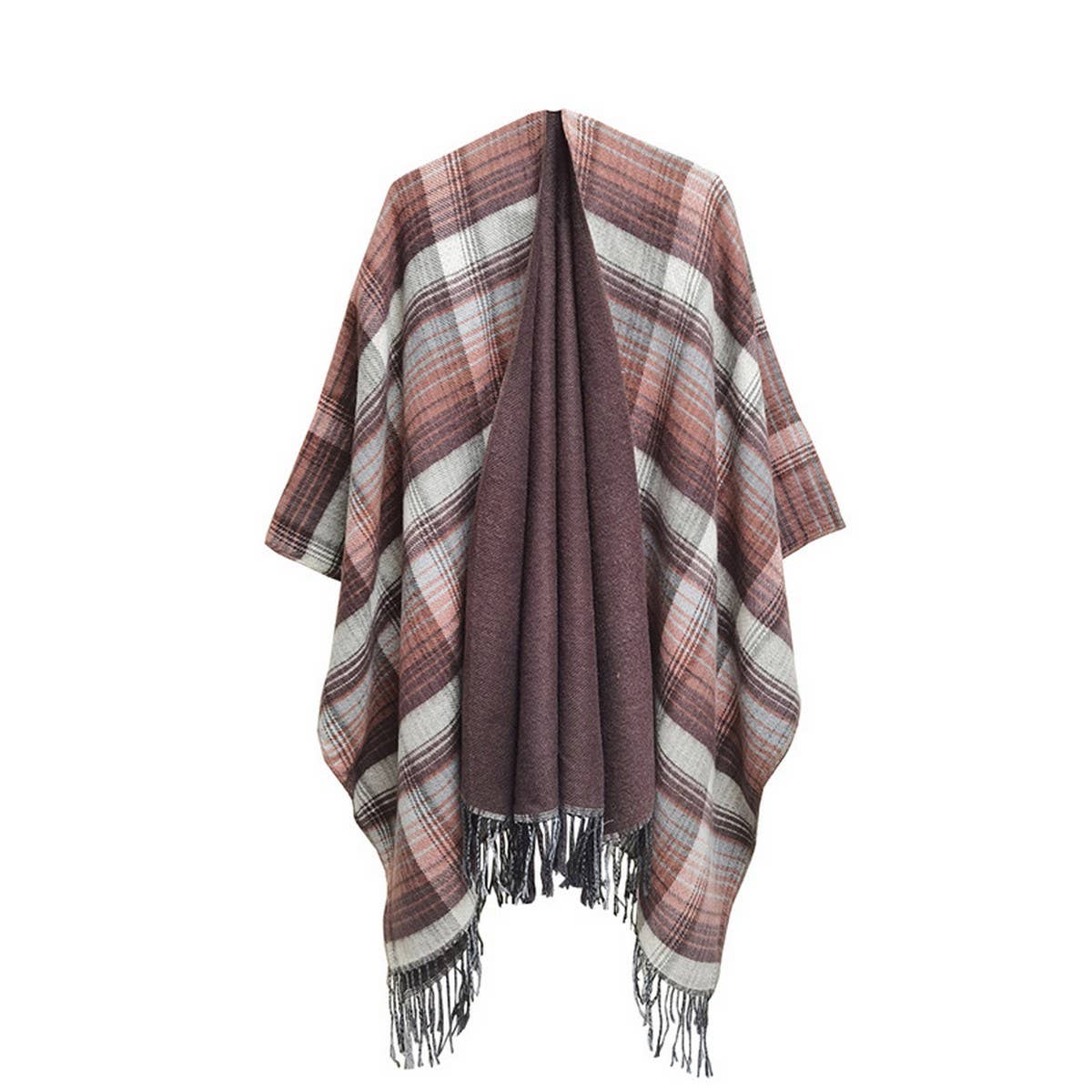 MULTI COLOR SPLIT SHAWL CLOAK WITH GRADIENT LINES_CWASC0317