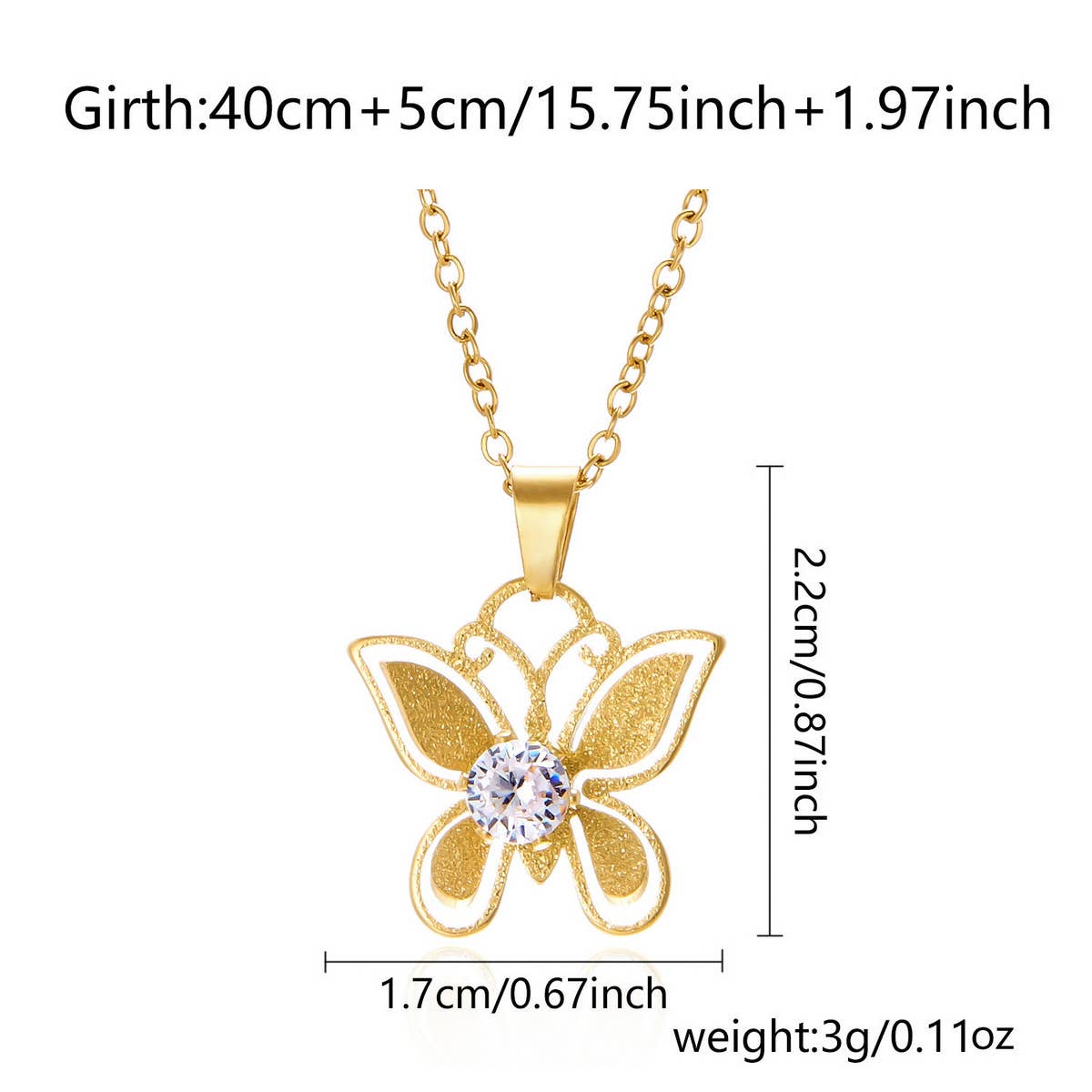 Versatile Zircon Hollow Butterfly Necklace