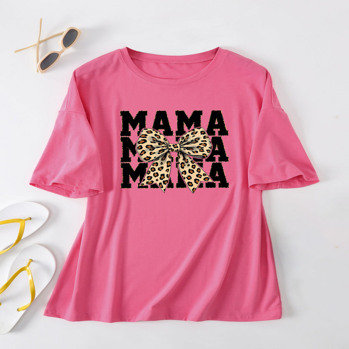 LEOPARD BOW PRINT T SHIRT LOOSE FIT FOR WOMEN_CWTTS1461