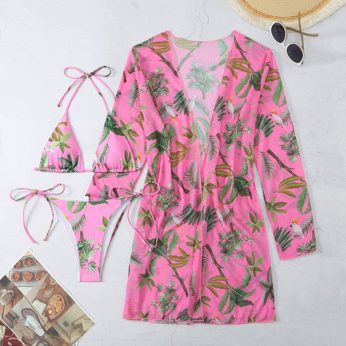 FLORAL PRINT COVER UP BIKINI 3PCS SET SWIMSUIT_CWMW0317