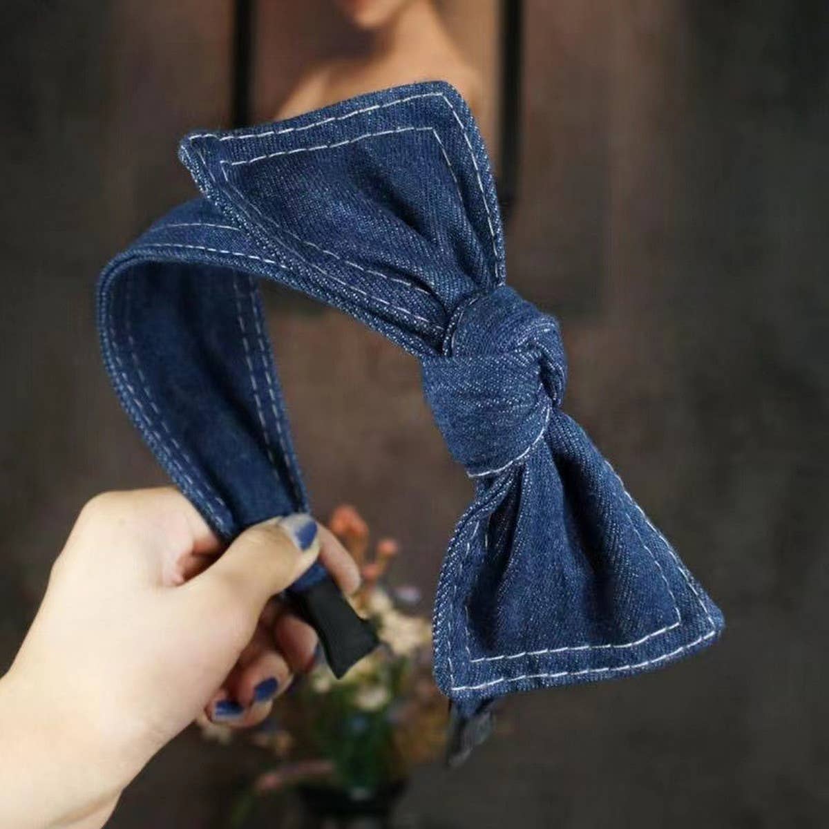 Women Denim Wide-Brimmed Bow Headband_Cwaha1693