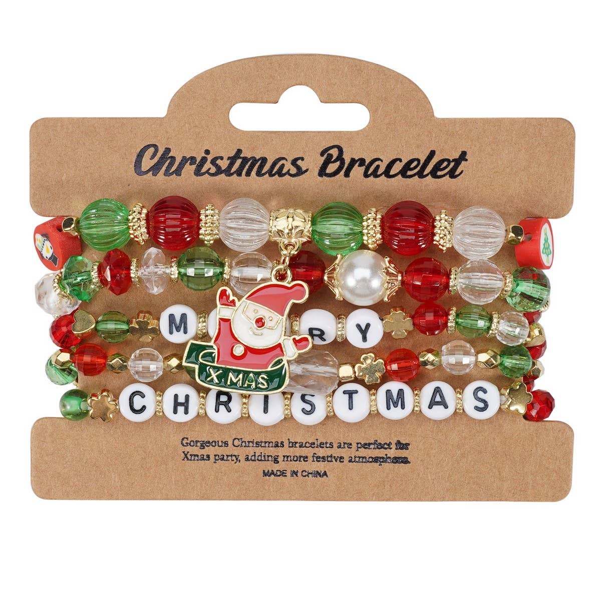 Cwmm10448_Christmas Charm Beaded Bracelet Snowman Tree Gift