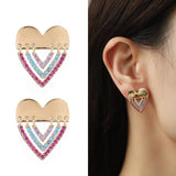 FASHION HEART COLOR DIAMOND NECKLACE EARRING SET_CWAJE2848