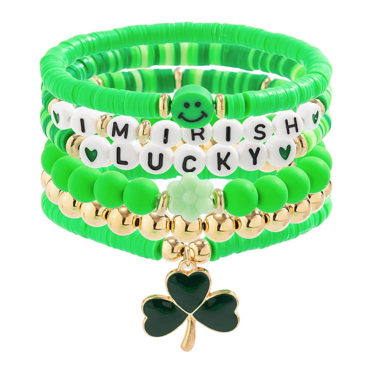 MULTI LEAF CLOVER LETTER SIMPLE BEADED BRACELET_CWAJE1475