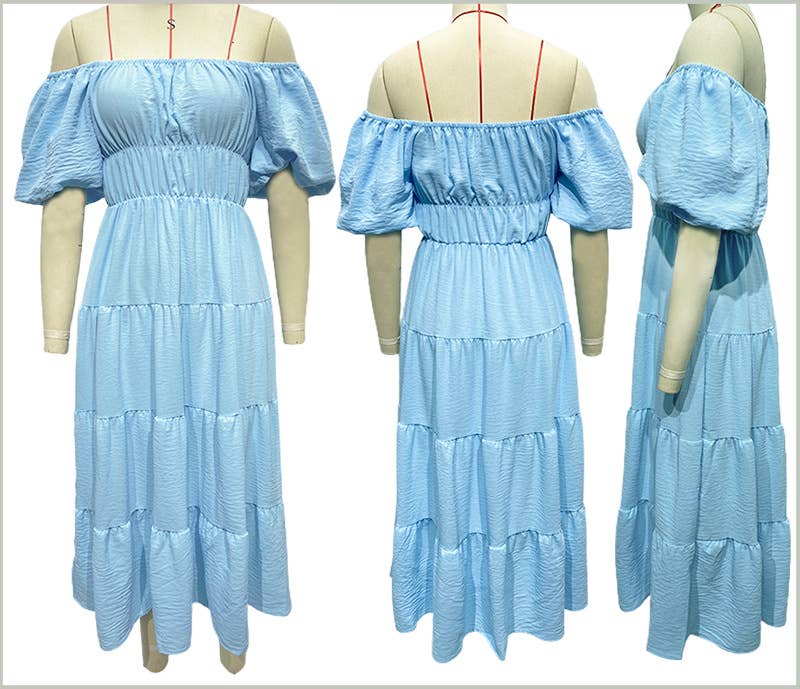 Square-Neck High-Waisted Pleated Dress