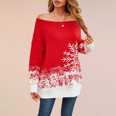 Women¡¯S Snowflake Off Shoulder Christmas Sweater_Cwoswl07181