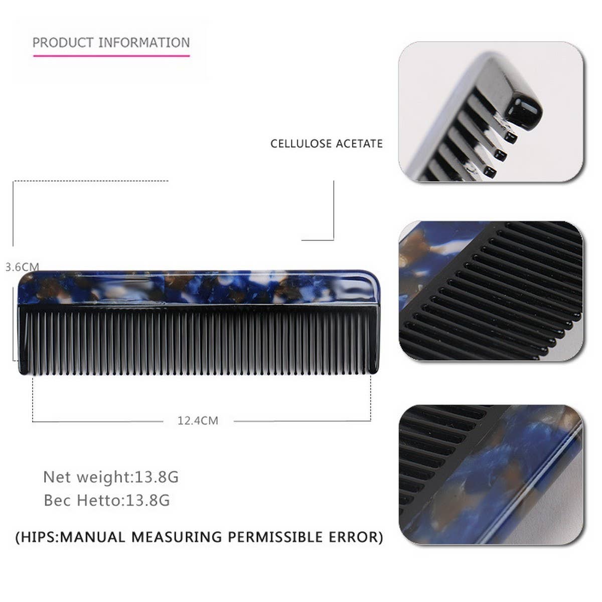 4MM TORTOISESHELL ACETATE HAIR COMB GRADIENT COMB_CWAHA4193