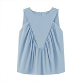 Versatile Solid-Color Pleated Sleeveless Vest