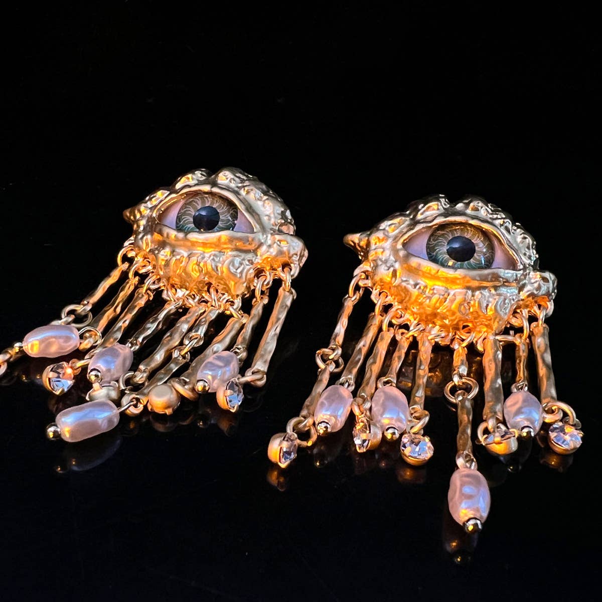 Vintage Devils Eye Tassel Stud Earrings