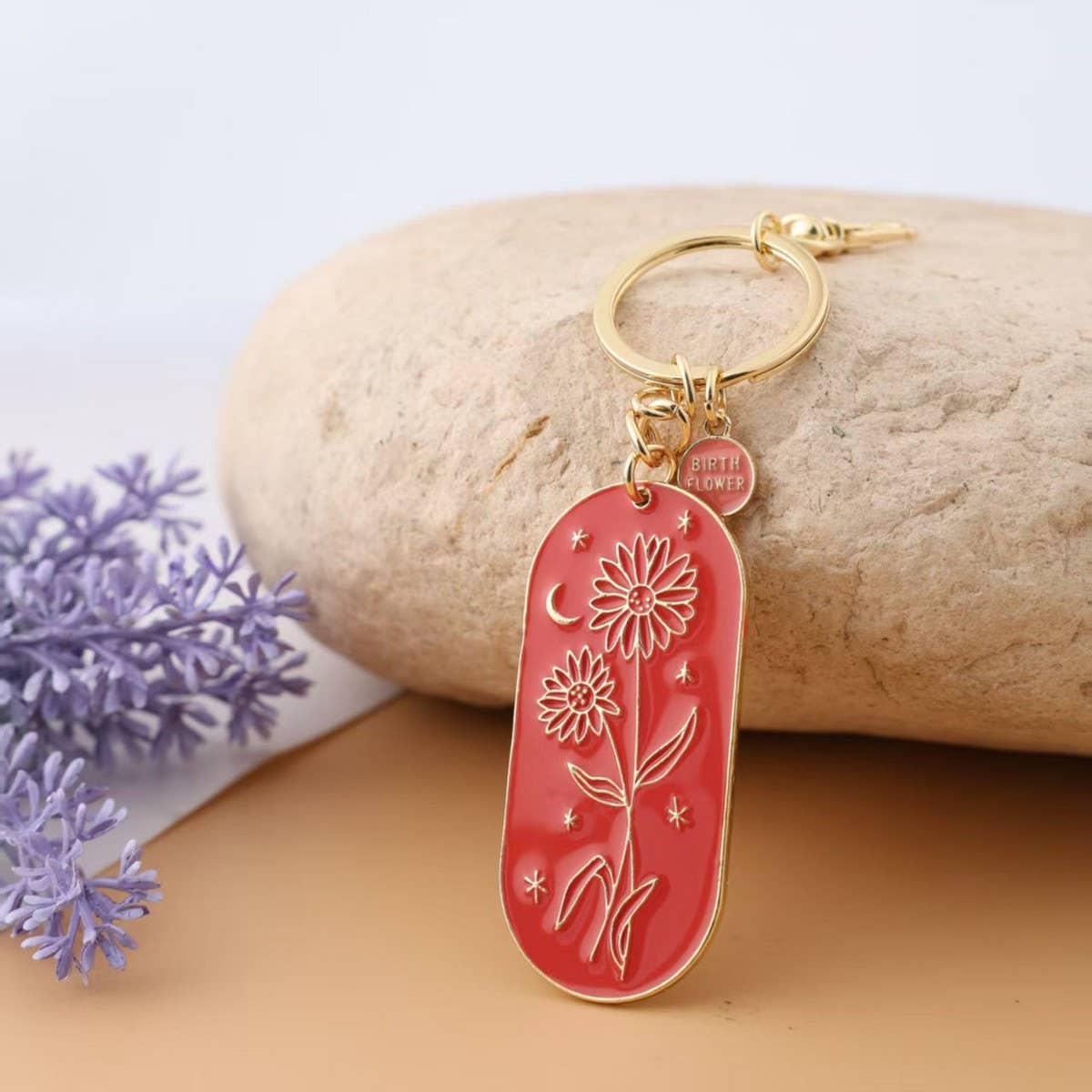 BOTANICAL ENAMEL KEYCHAIN WITH BIRTH FLOWER_CWMM9838