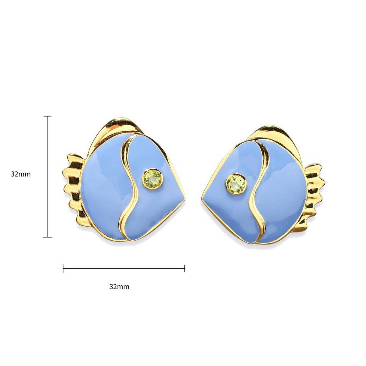 Vintage Blue Fish Stud Earrings Gold Plated